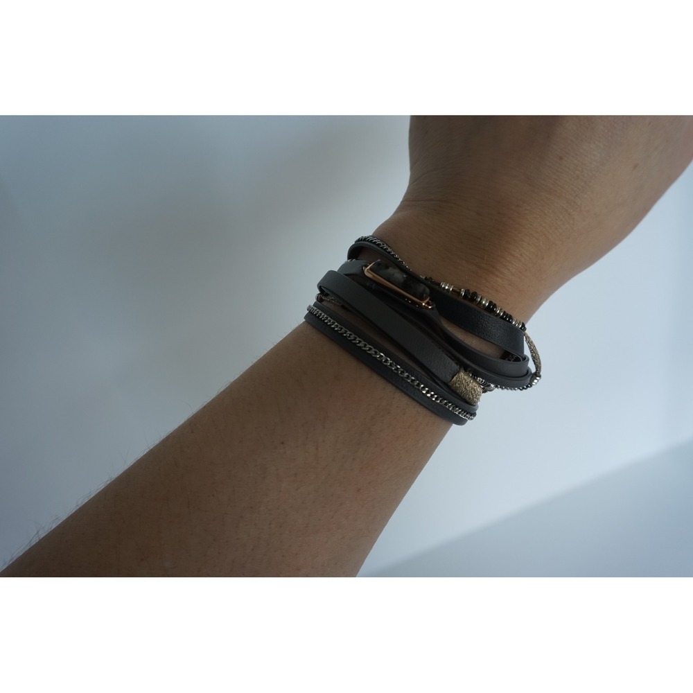 Stella and Dot Grey Black Leather Multi Strand Wrap Bracelet/Choker Necklace
